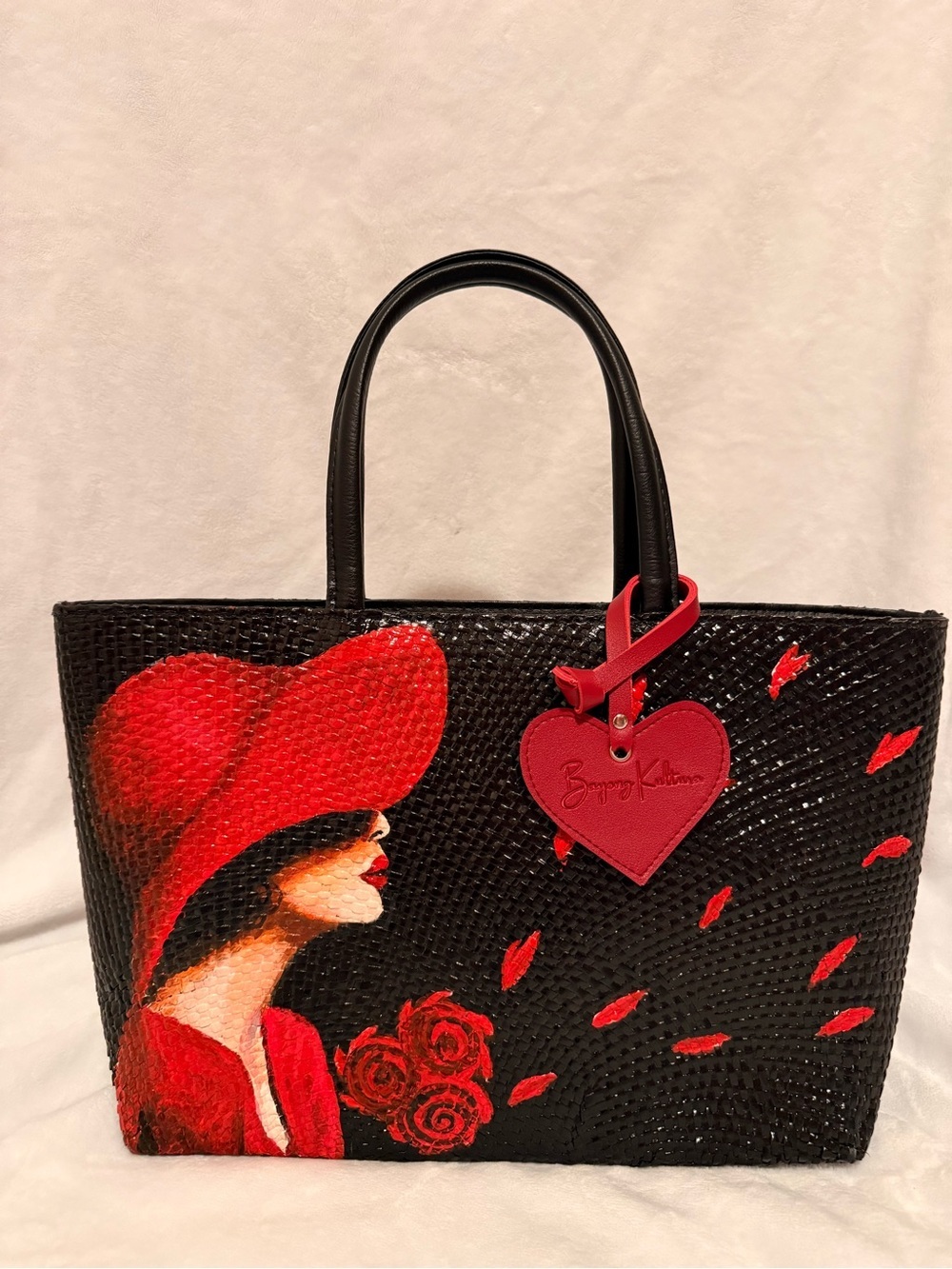 Bayong Kultura Handpainted and Handwoven Bayong Tote Bag Red Hat Lady Purse - Picture 6 of 13